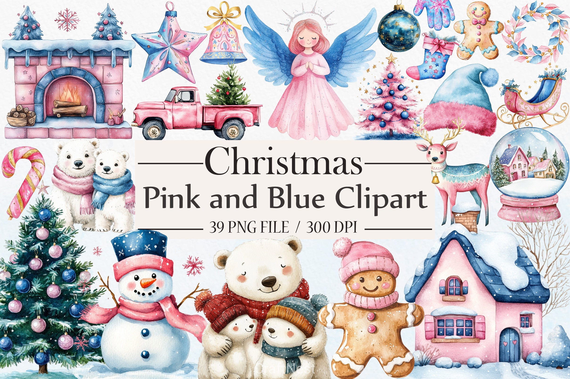 Pink & Blue Christmas Clipart Bundle - CraftNest - Digital Crafting and Art
