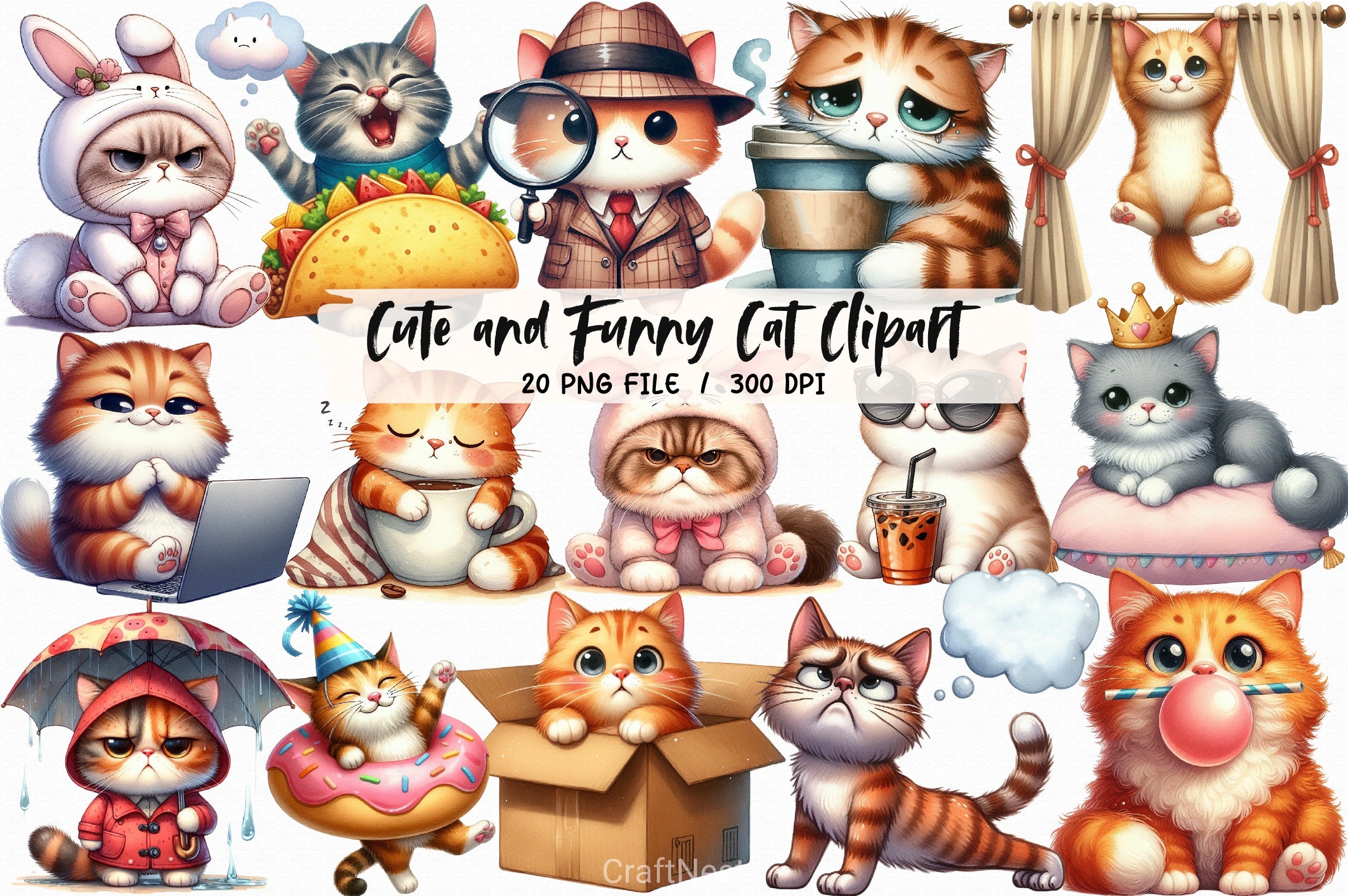 Cute & Funny Cat Clipart Bundle 2 - CraftNest - Digital Crafting and Art
