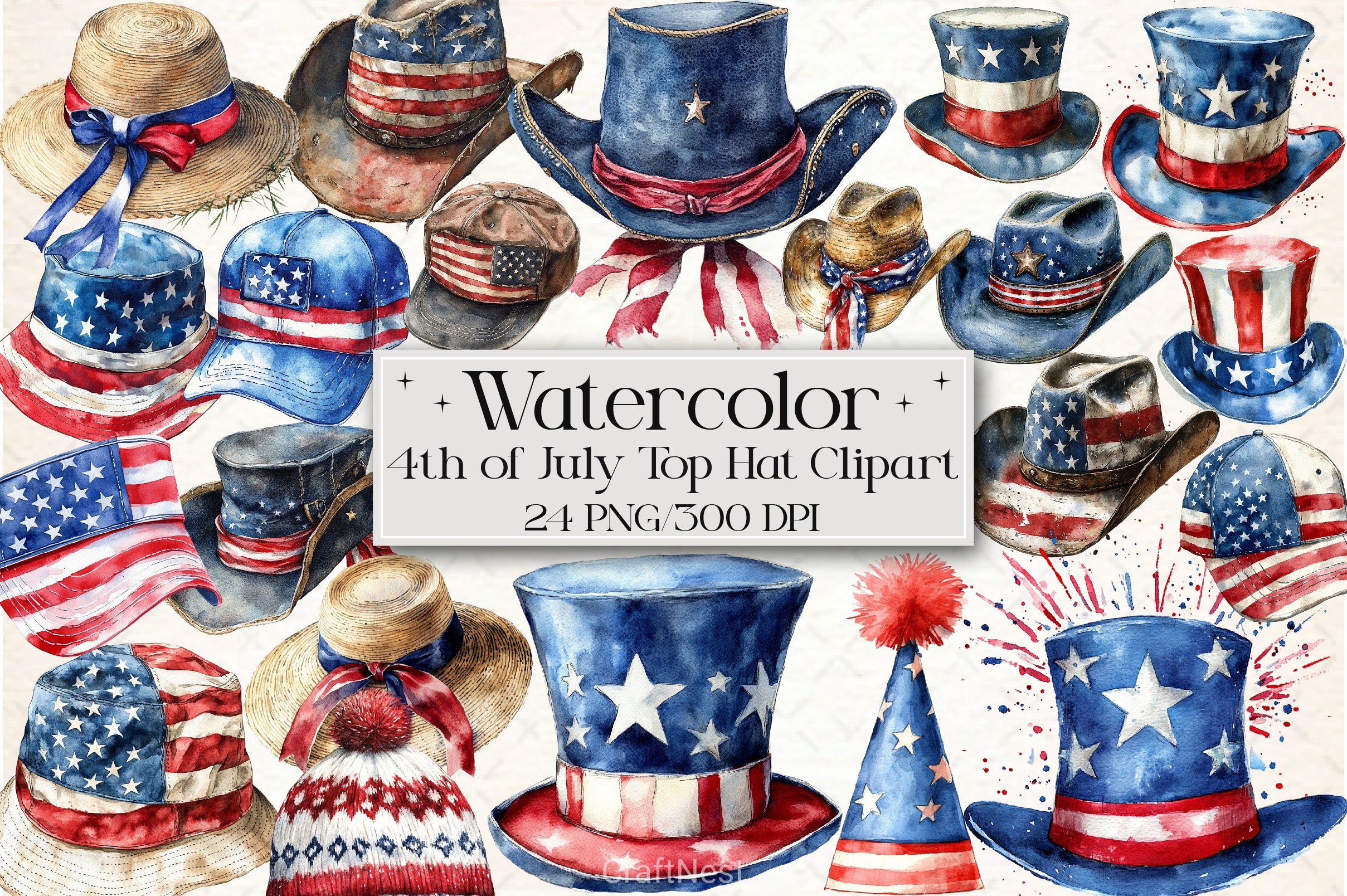 4th of July Top Hat Clipart Bundle - CraftNest - Digital Crafting and Art