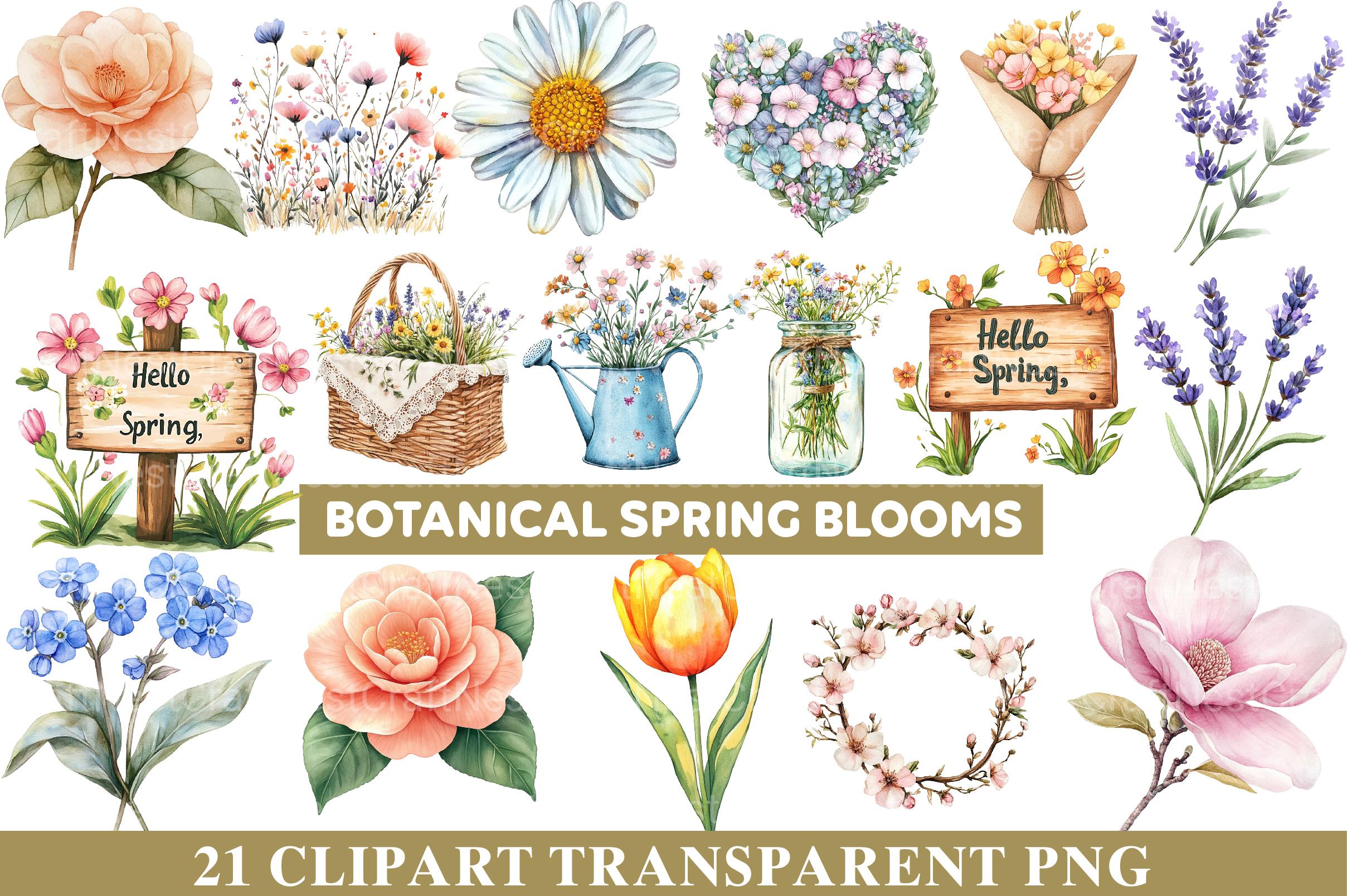 Botanical Spring Blooms Clipart - CraftNest - Digital Crafting and Art