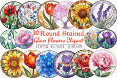 Round Stained Glass Flowers Clipart Bundle - CraftNest - Digital Crafting and Art
