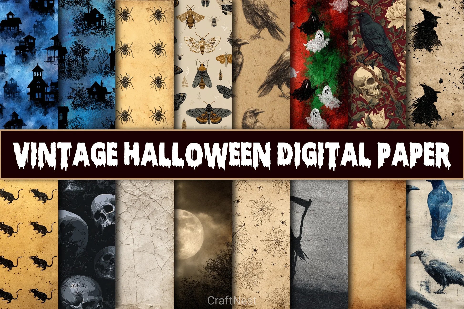 Vintage Halloween Digital Paper - CraftNest - Digital Crafting and Art