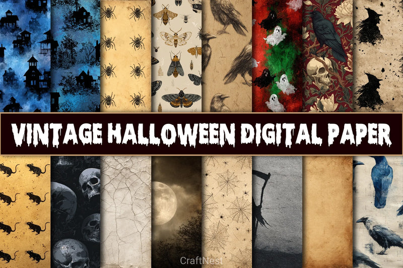 Vintage Halloween Digital Paper - CraftNest - Digital Crafting and Art