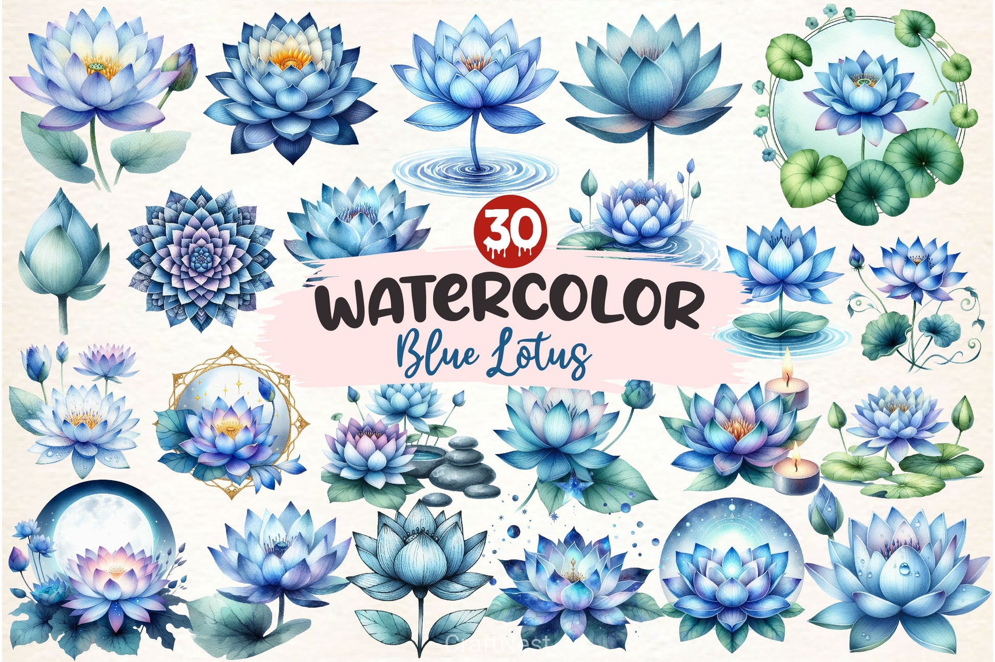 Blue Lotus Clipart Bundle - CraftNest - Digital Crafting and Art