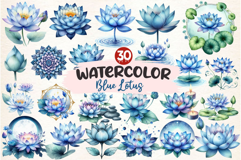 Blue Lotus Clipart Bundle - CraftNest - Digital Crafting and Art