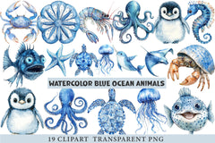 Blue Ocean Animals Clipart - CraftNest - Digital Crafting and Art
