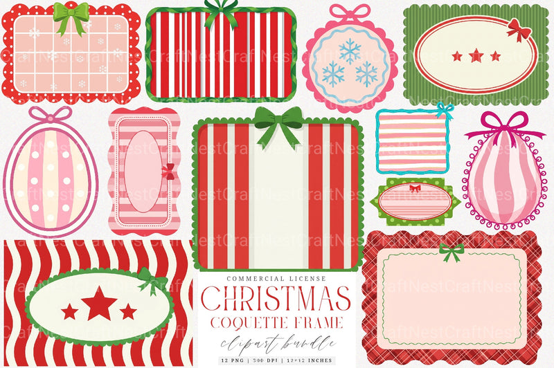 Christmas Coquette Frame Clipart Bundle 3 - CraftNest - Digital Crafting and Art