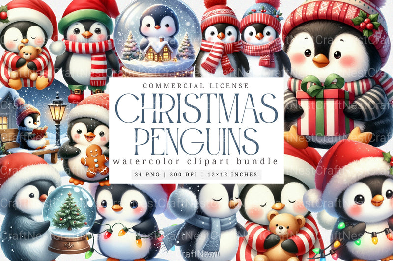 Christmas Penguins Clipart Bundle - CraftNest - Digital Crafting and Art