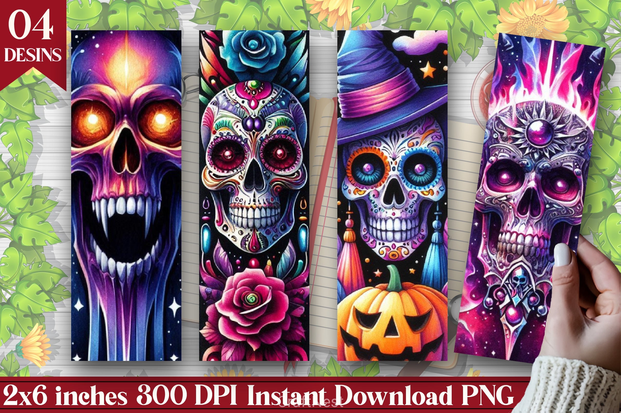 Gothic Skulls Bookmark Journal - CraftNest - Digital Crafting and Art