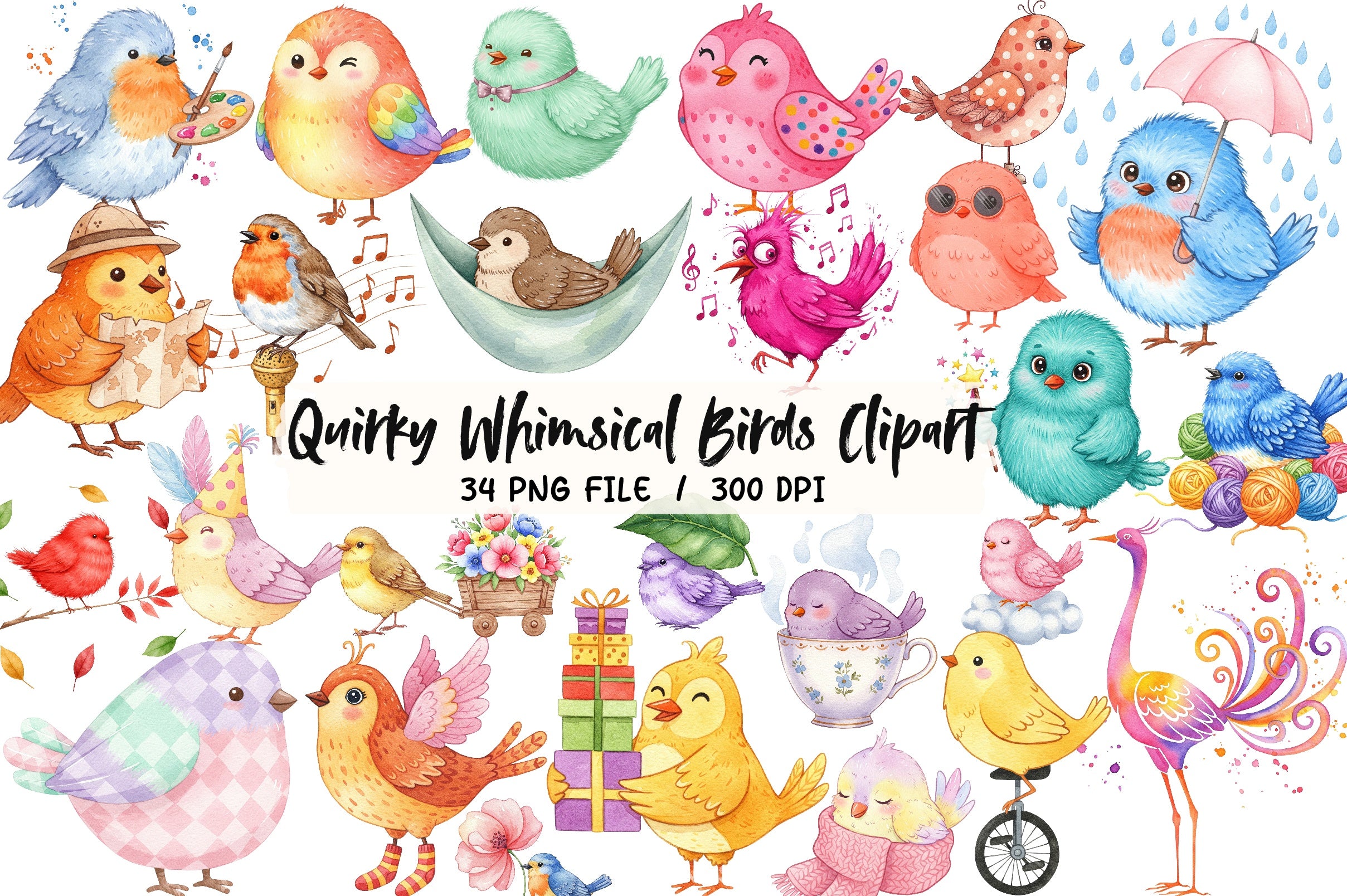Quirky Whimsical Birds Clipart Bundle - CraftNest - Digital Crafting and Art