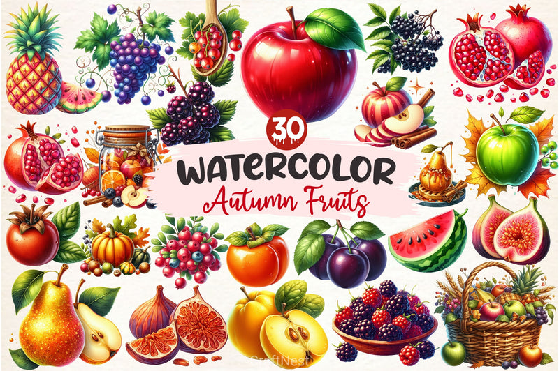 Autumn Fruits Clipart Bundle 4 - CraftNest - Digital Crafting and Art