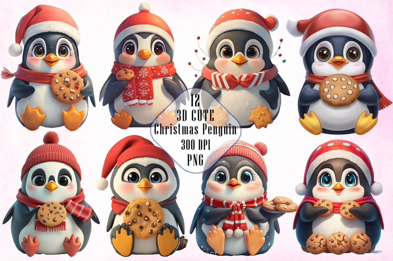 3D Christmas Cute Penguin Clipart Bundle - CraftNest - Digital Crafting and Art