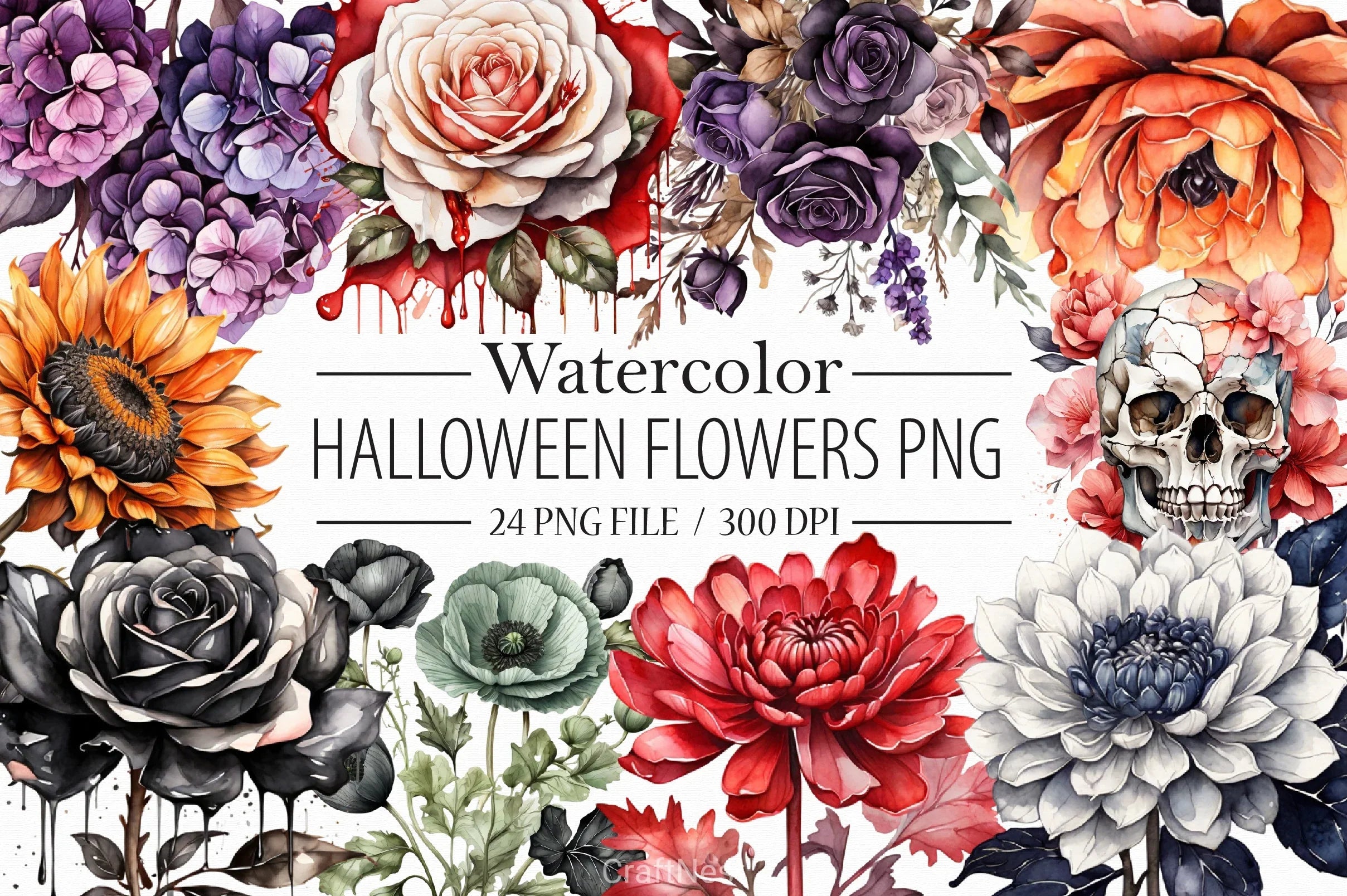 Halloween Flowers Clipart Bundle - CraftNest - Digital Crafting and Art
