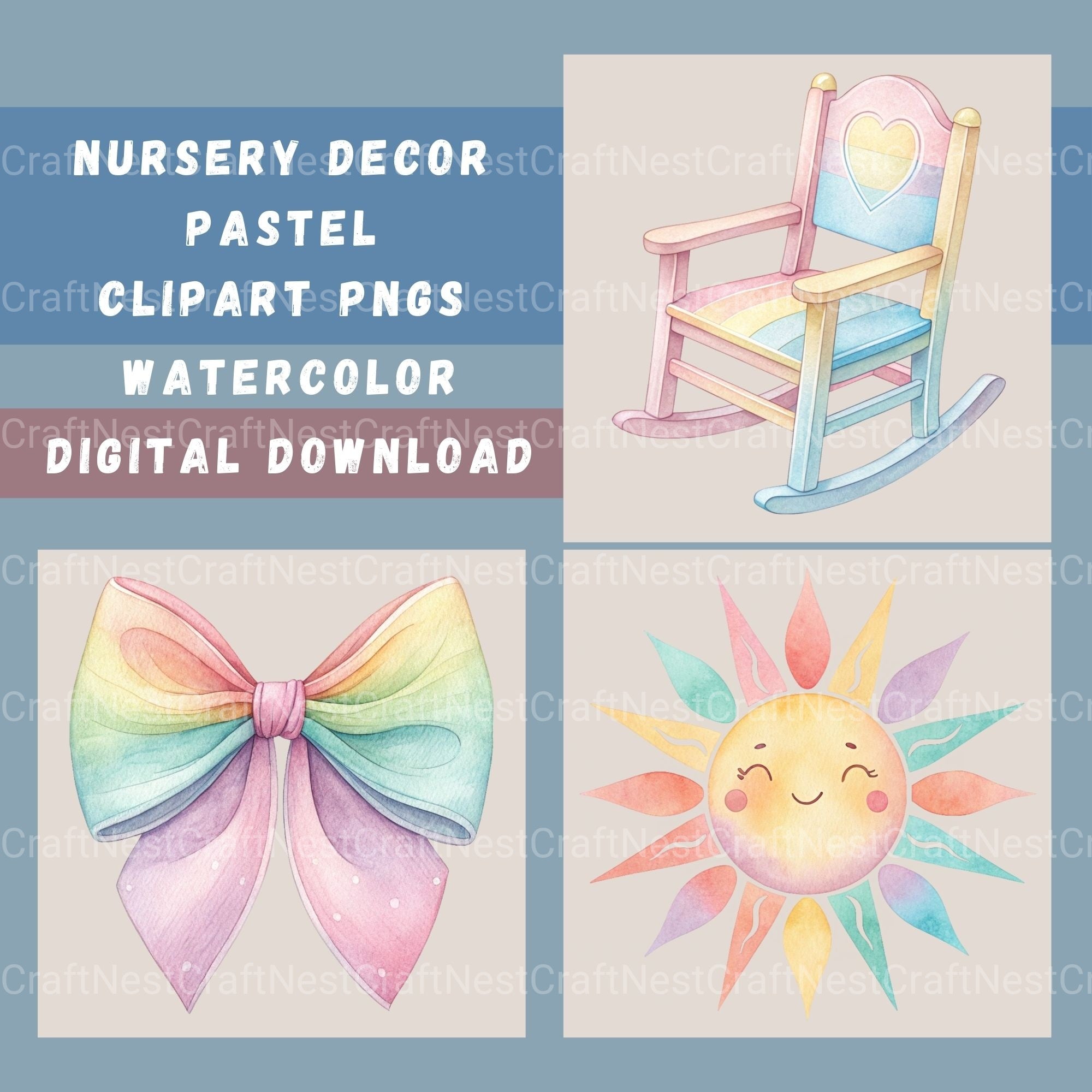 Pastel Nursery Decor Clipart Bundle - CraftNest - Digital Crafting and Art