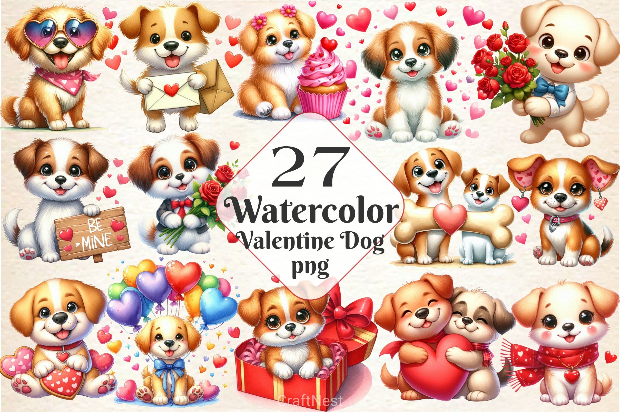 Valentine Dog Clipart Bundle 4 - CraftNest - Digital Crafting and Art