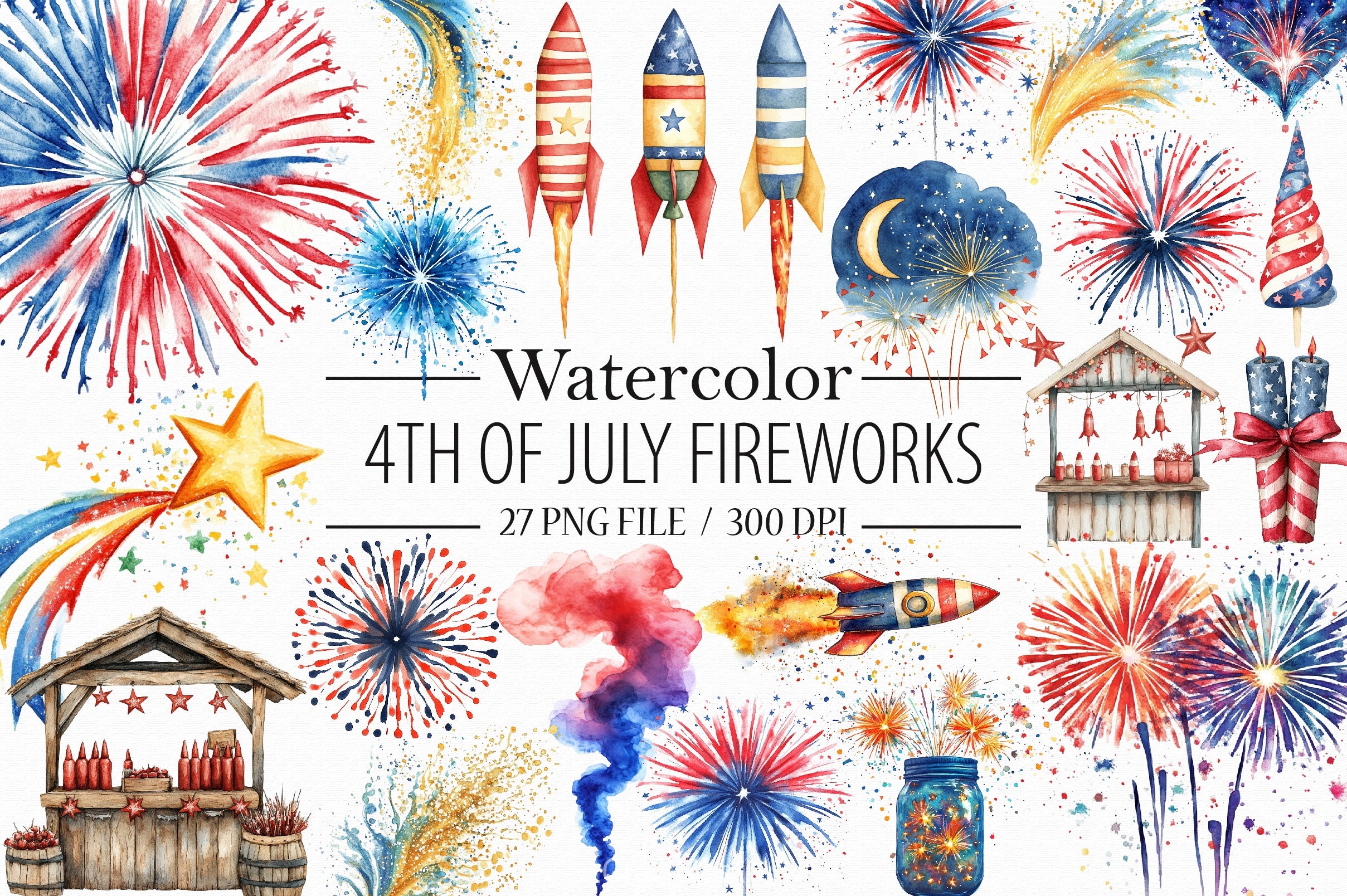 4th of July Fireworks Clipart Bundle 3 - CraftNest - Digital Crafting and Art