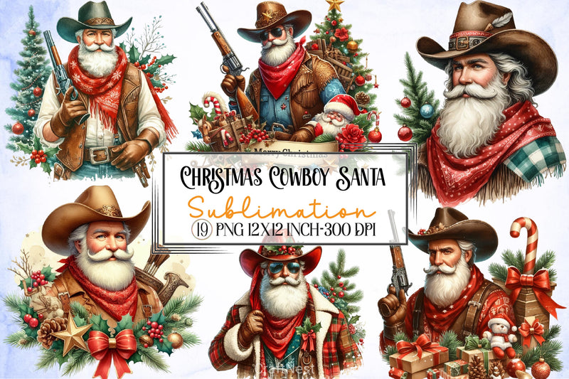 Vintage Cowboy Santa Clipart Bundle - CraftNest - Digital Crafting and Art