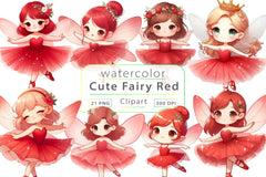 Cute Fairy Red Dress Clipart Bundle - CraftNest - Digital Crafting and Art