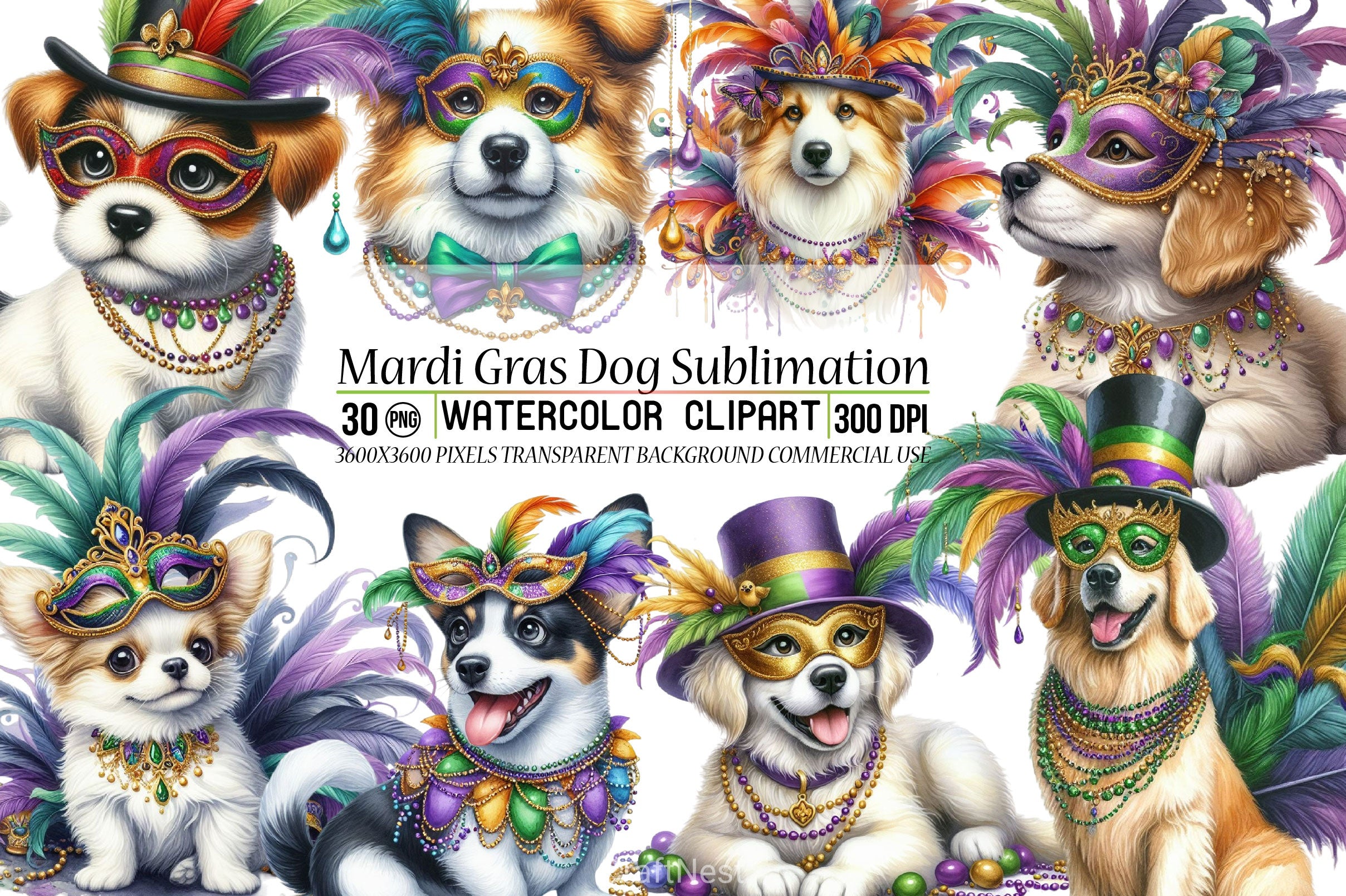 Cute Dog Mardi Gras Clipart Bundle - CraftNest - Digital Crafting and Art