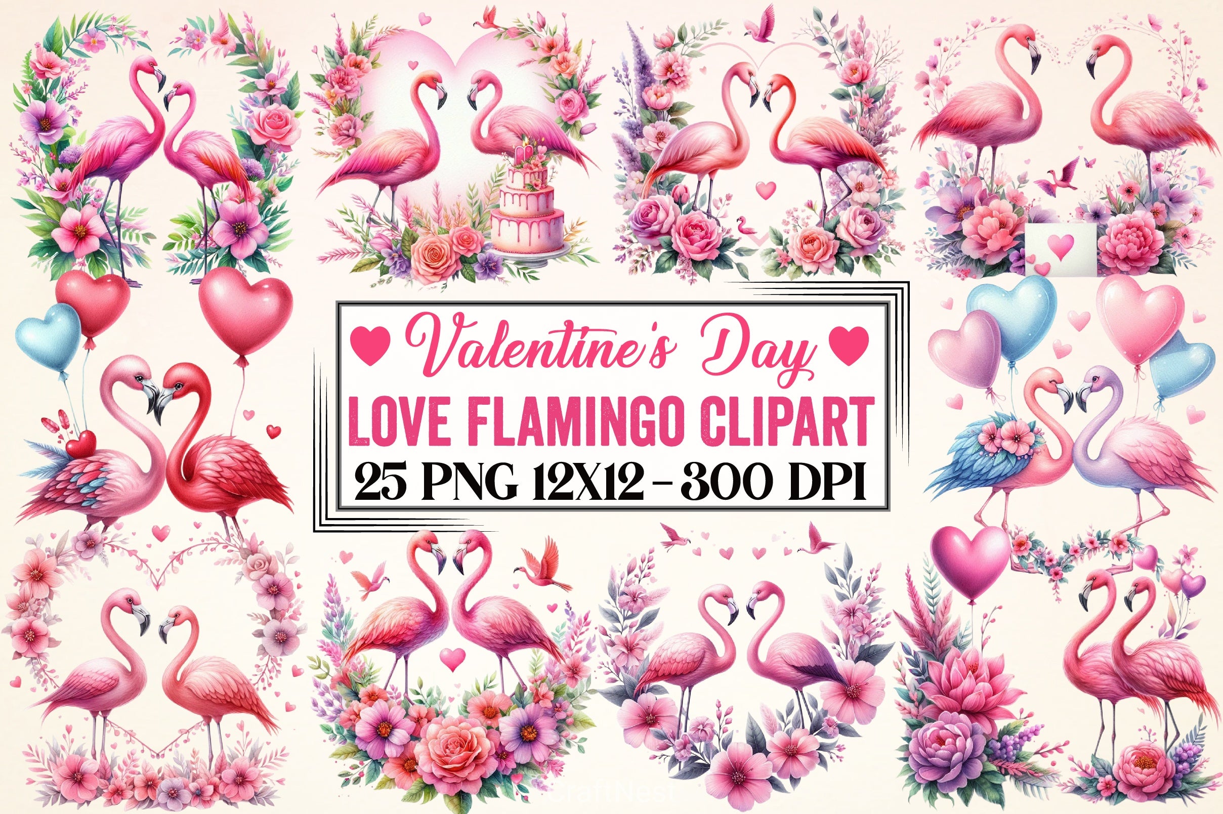 Valentine's Day Flamingo Clipart Bundle - CraftNest - Digital Crafting and Art