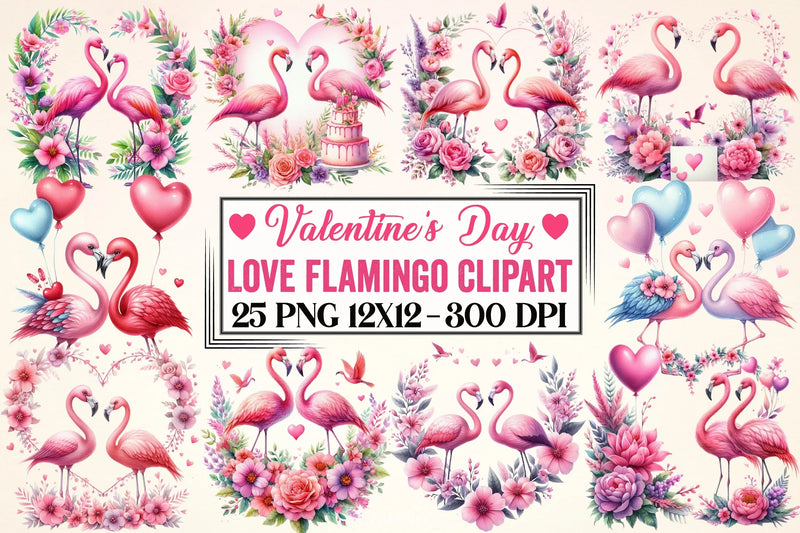 Valentine's Day Flamingo Clipart Bundle - CraftNest - Digital Crafting and Art