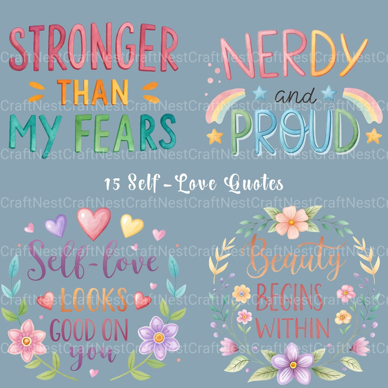 Self Love Quotes Clipart Bundle - CraftNest - Digital Crafting and Art
