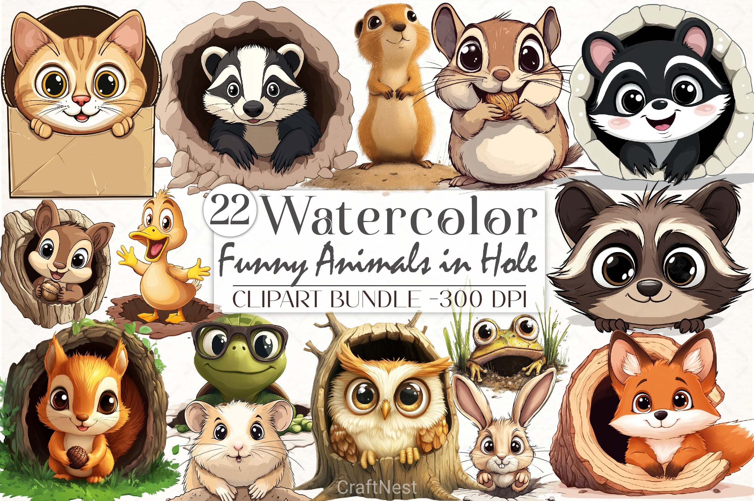 Funny Animals Hole Clipart Bundle - CraftNest - Digital Crafting and Art