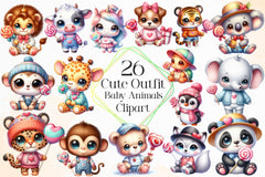 Cute Outfit Baby Animals Clipart Bundle 2 - CraftNest - Digital Crafting and Art