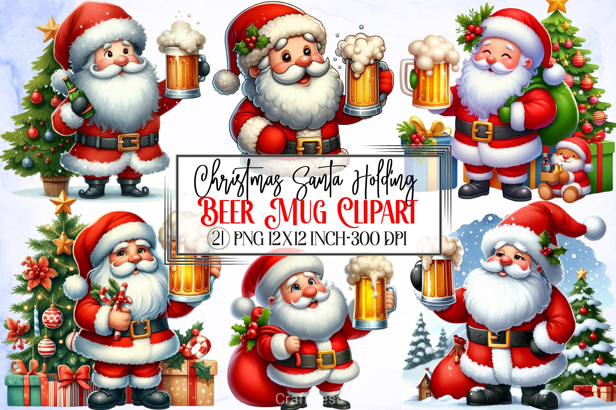 Christmas Santa Beer Mug Clipart Bundle - CraftNest - Digital Crafting and Art