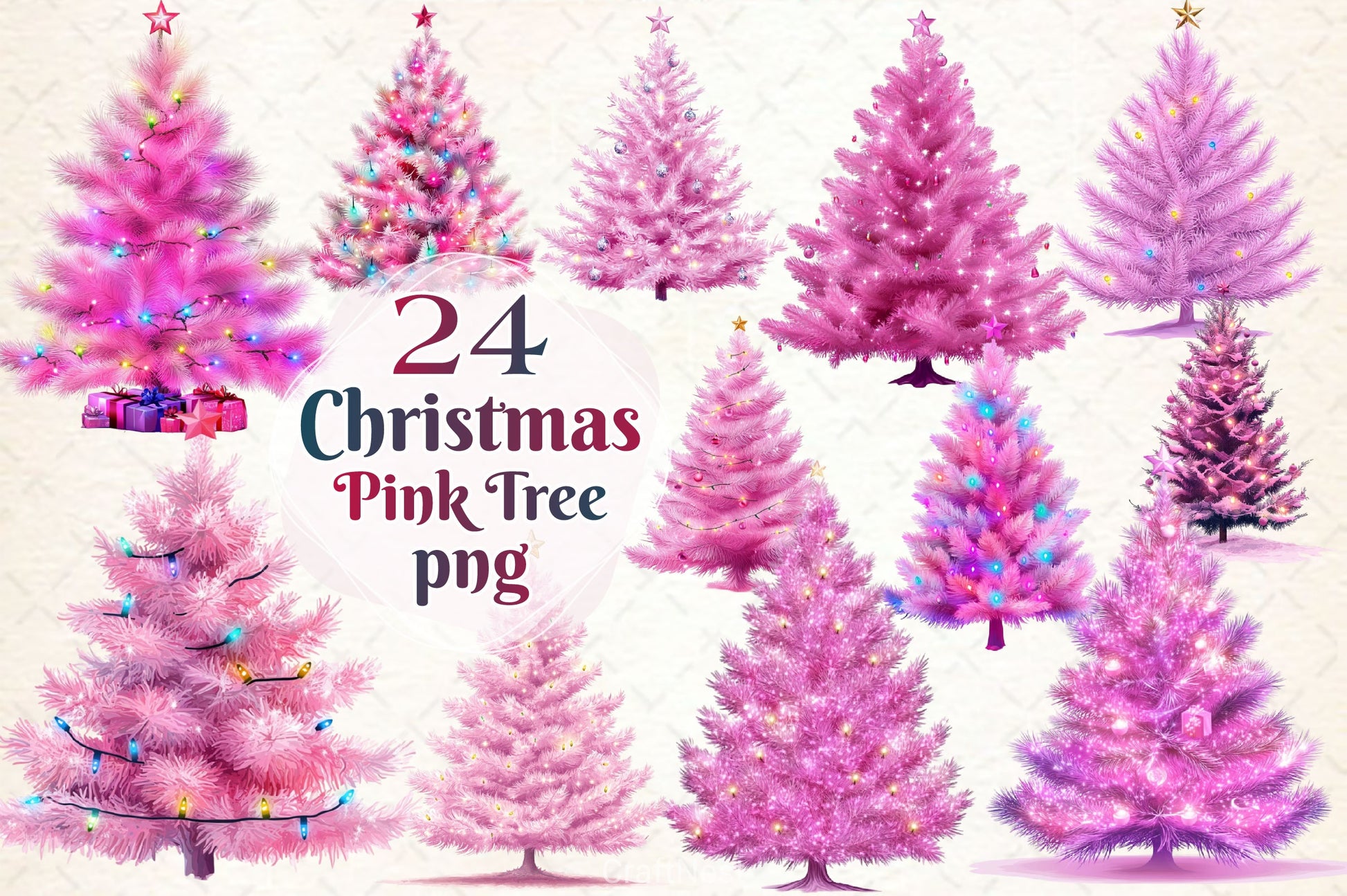 Pink Christmas Tree Clipart Bundle 2 - CraftNest - Digital Crafting and Art