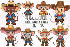 Cute Cowboy Mouse Clipart Bundle - CraftNest - Digital Crafting and Art