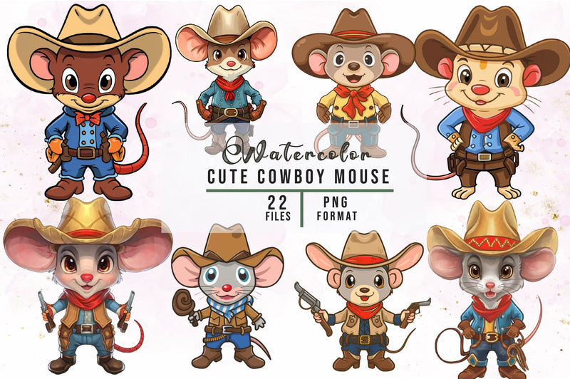 Cute Cowboy Mouse Clipart Bundle - CraftNest - Digital Crafting and Art
