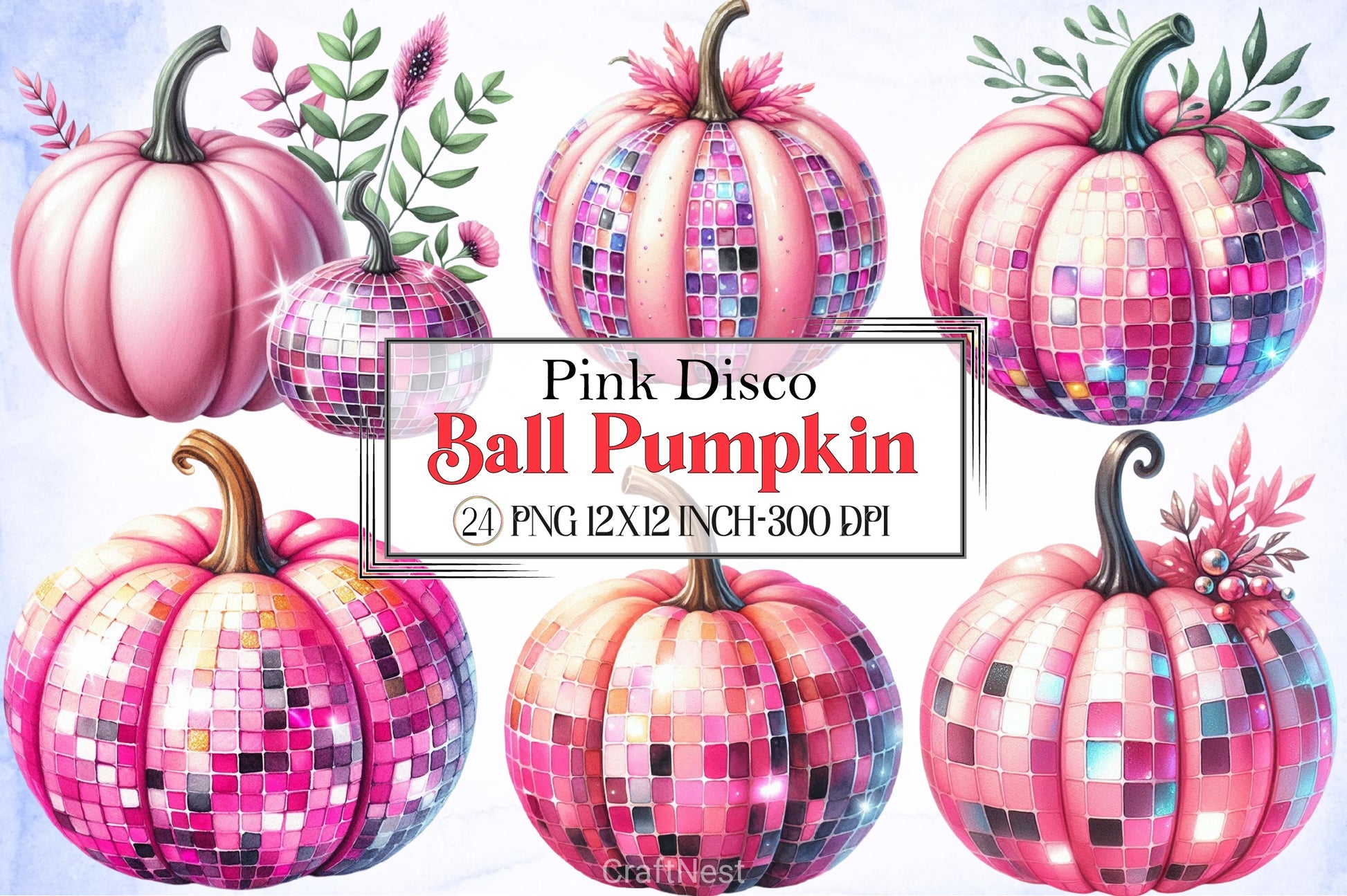 Pink Disco Ball Pumpkin Clipart Bundle - CraftNest - Digital Crafting and Art