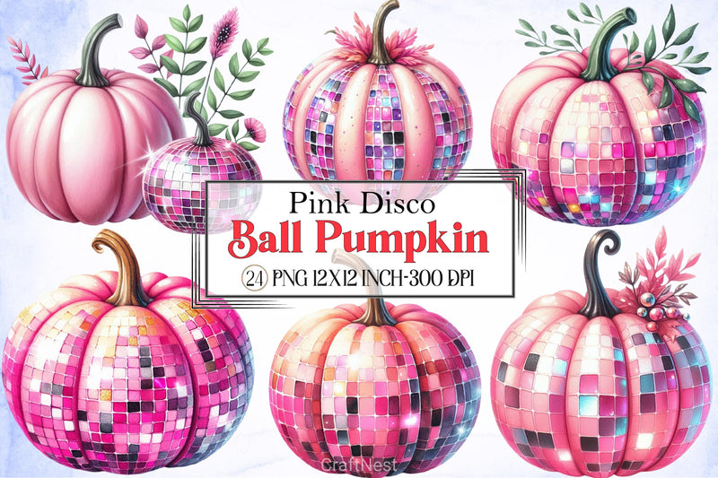 Pink Disco Ball Pumpkin Clipart Bundle - CraftNest - Digital Crafting and Art