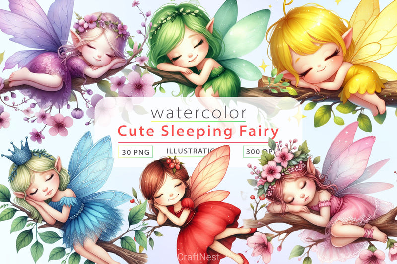 Sleeping Fairy Clipart Bundle - CraftNest - Digital Crafting and Art