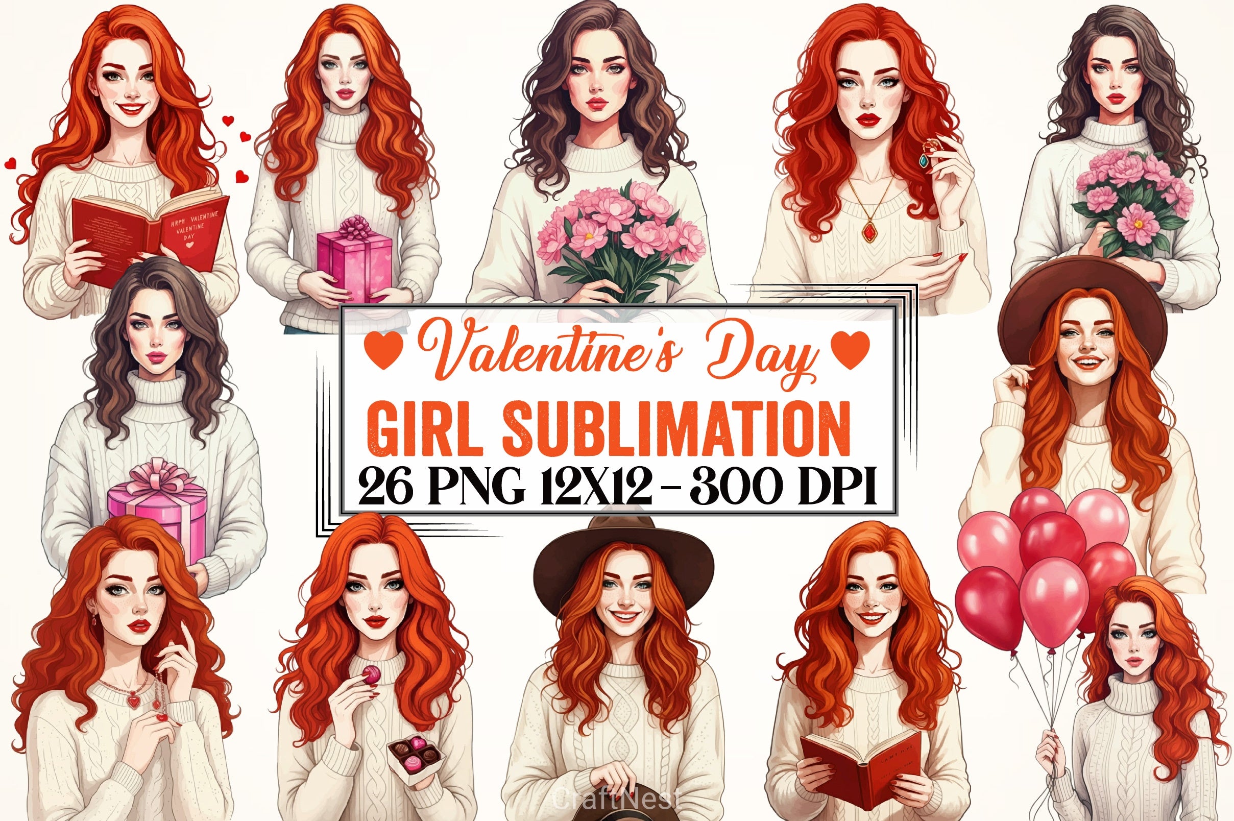 Valentine Girl Clipart Bundle 1 - CraftNest - Digital Crafting and Art