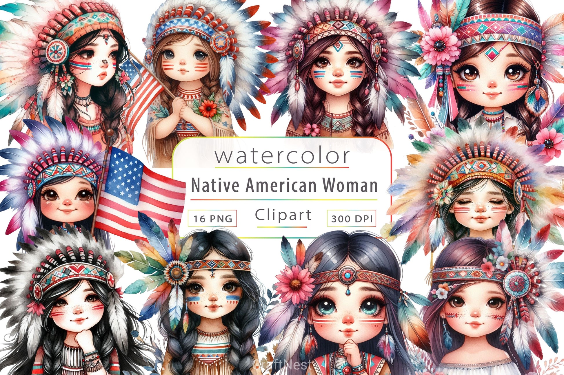 Native American Woman Clipart Bundle - CraftNest - Digital Crafting and Art