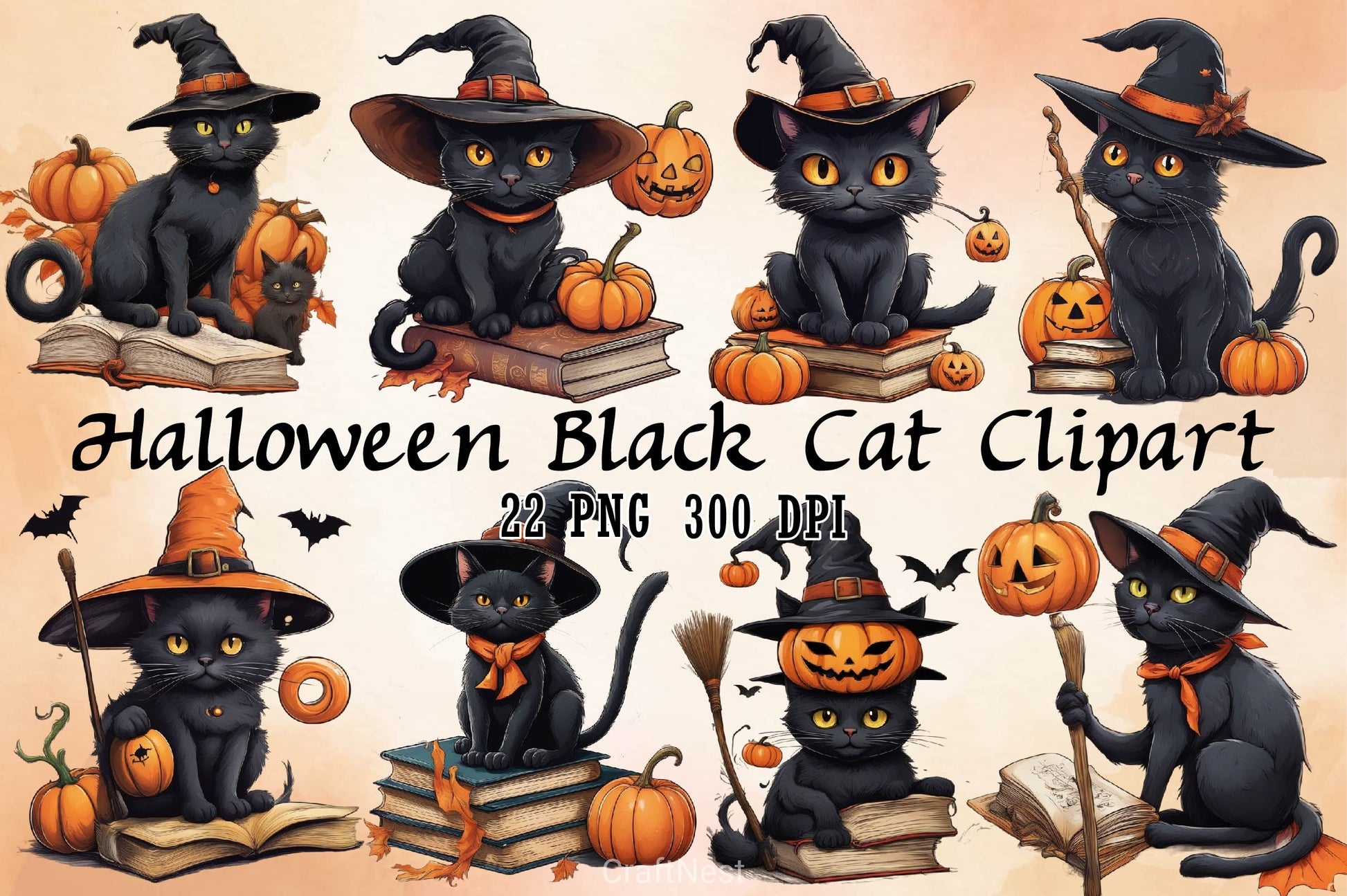 Halloween Black Cat Clipart Bundle 10 - CraftNest - Digital Crafting and Art