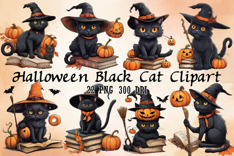 Halloween Black Cat Clipart Bundle 10 - CraftNest - Digital Crafting and Art