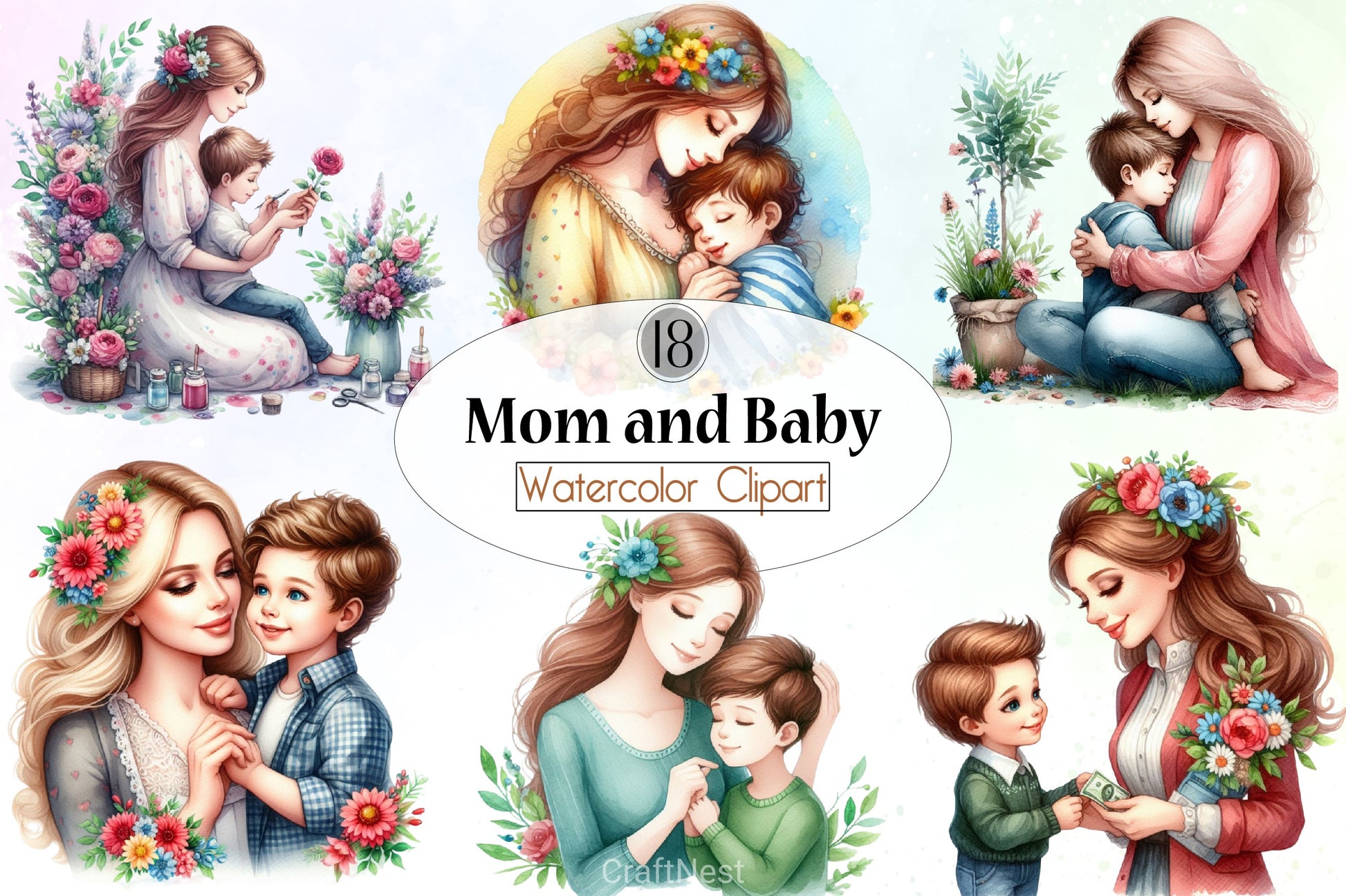 Mom & Baby Clipart Bundle - CraftNest - Digital Crafting and Art