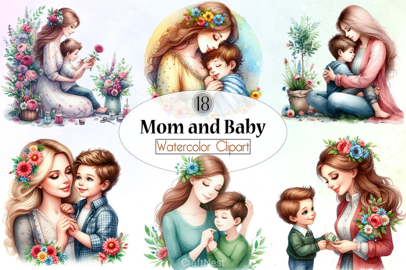 Mom & Baby Clipart Bundle - CraftNest - Digital Crafting and Art