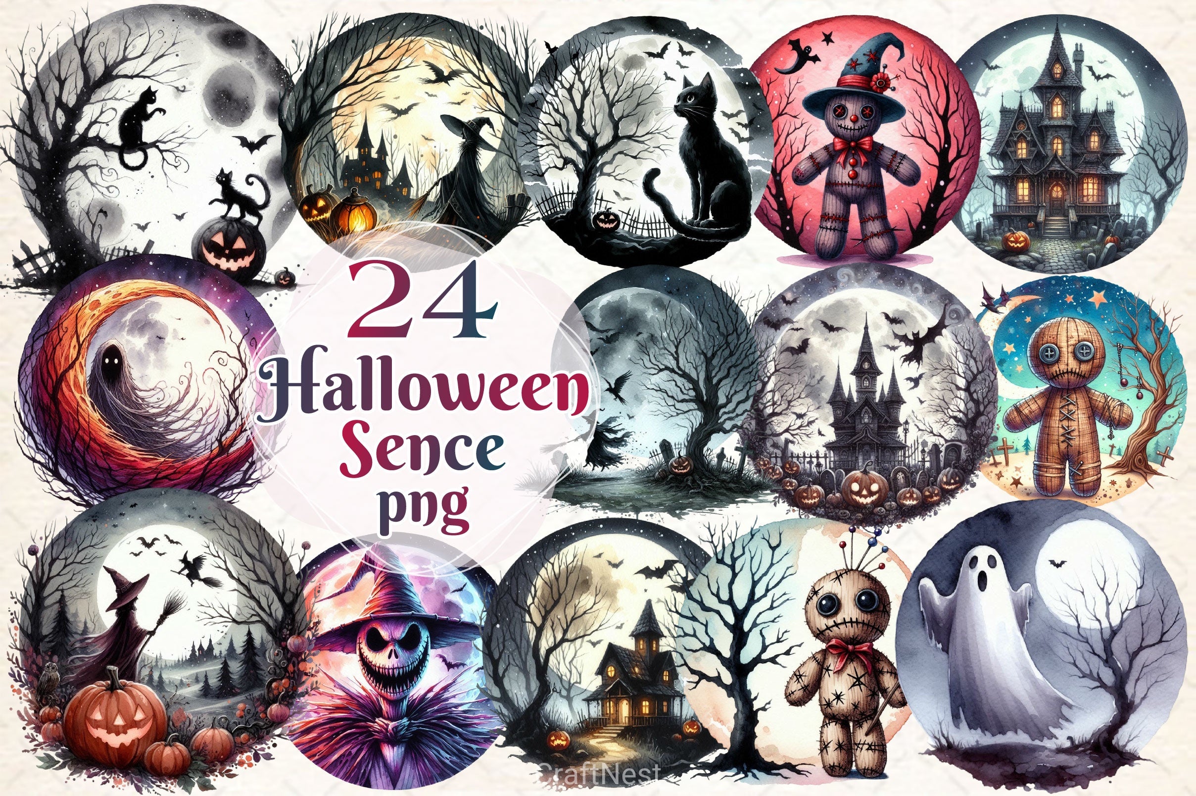 Scary Halloween Scene Clipart Bundle - CraftNest - Digital Crafting and Art