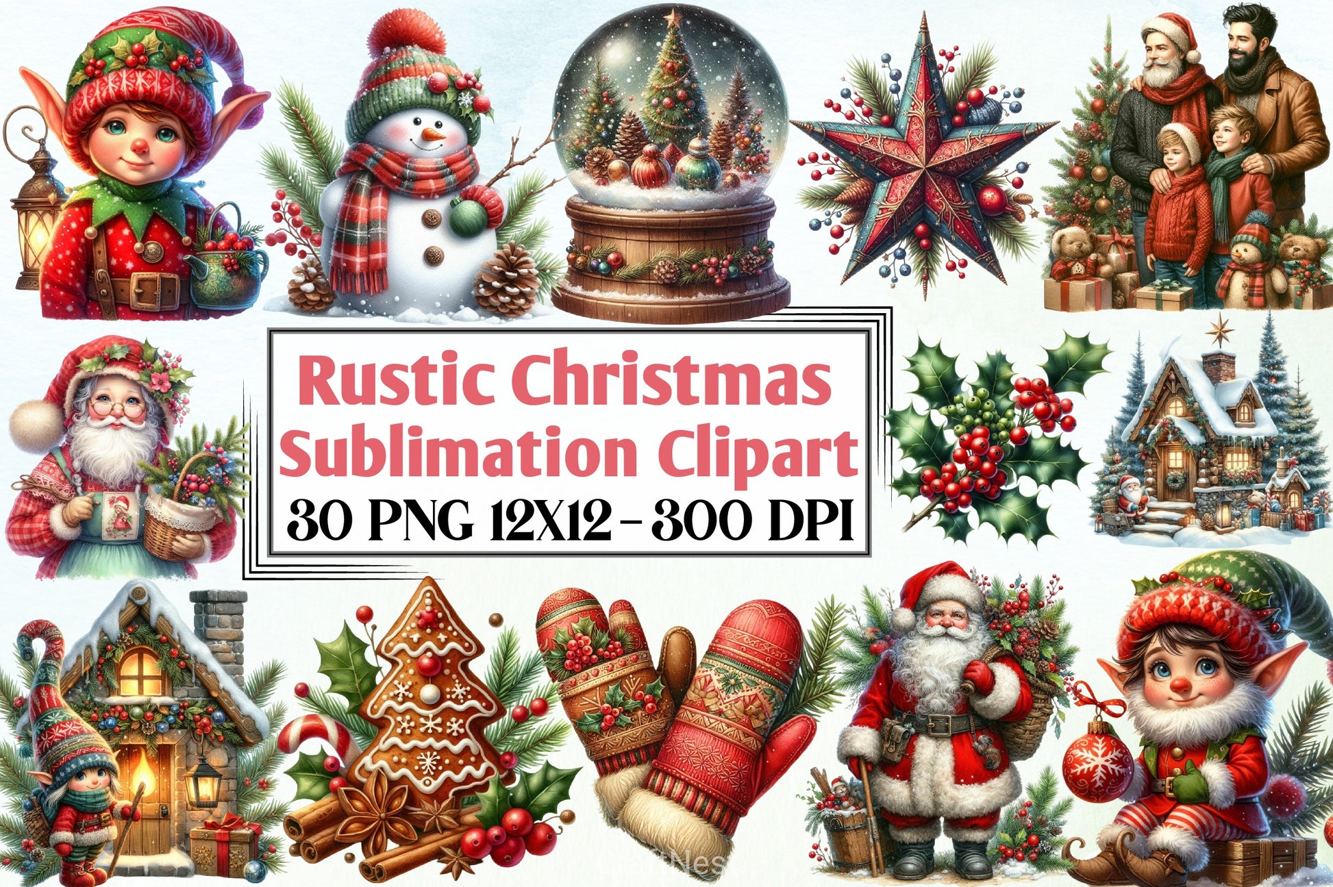 Rustic Christmas Clipart Bundle - CraftNest - Digital Crafting and Art