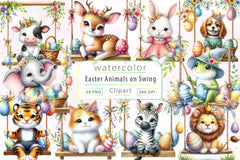 Cute Easter Animals On Swing Clipart Bundle - CraftNest - Digital Crafting and Art