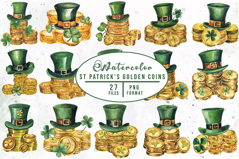 St Patricks Golden Coins Clipart Bundle - CraftNest - Digital Crafting and Art