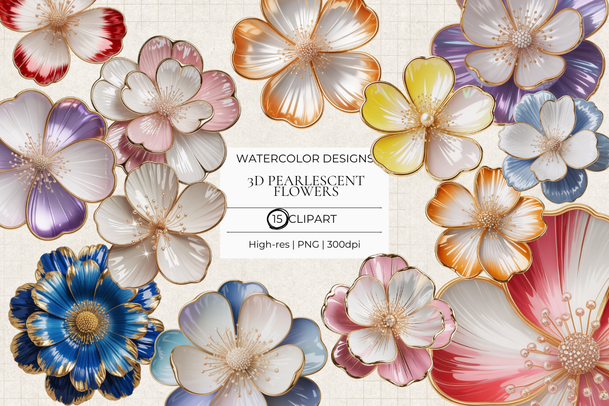 3D Pearlescent Flowers Clipart