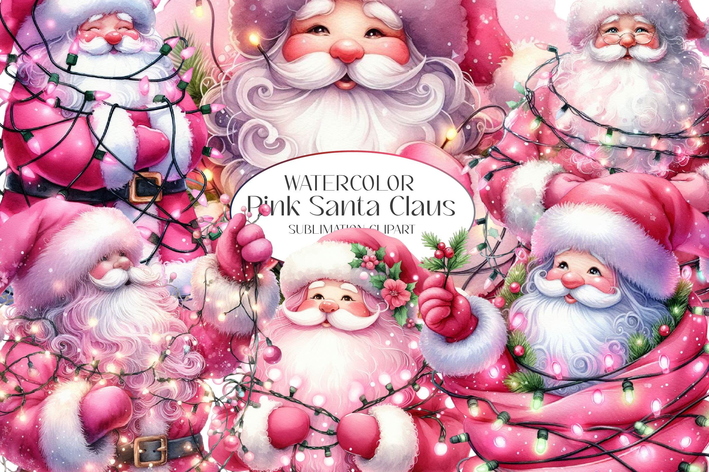 Pink Santa Claus Clipart Bundle - CraftNest - Digital Crafting and Art