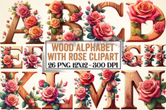 Wood Alphabet Rose Clipart Bundle 1 - CraftNest - Digital Crafting and Art