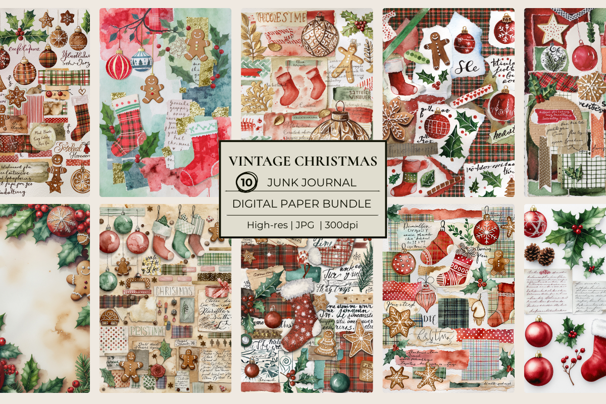 Vintage Christmas Junk Journal Papers
