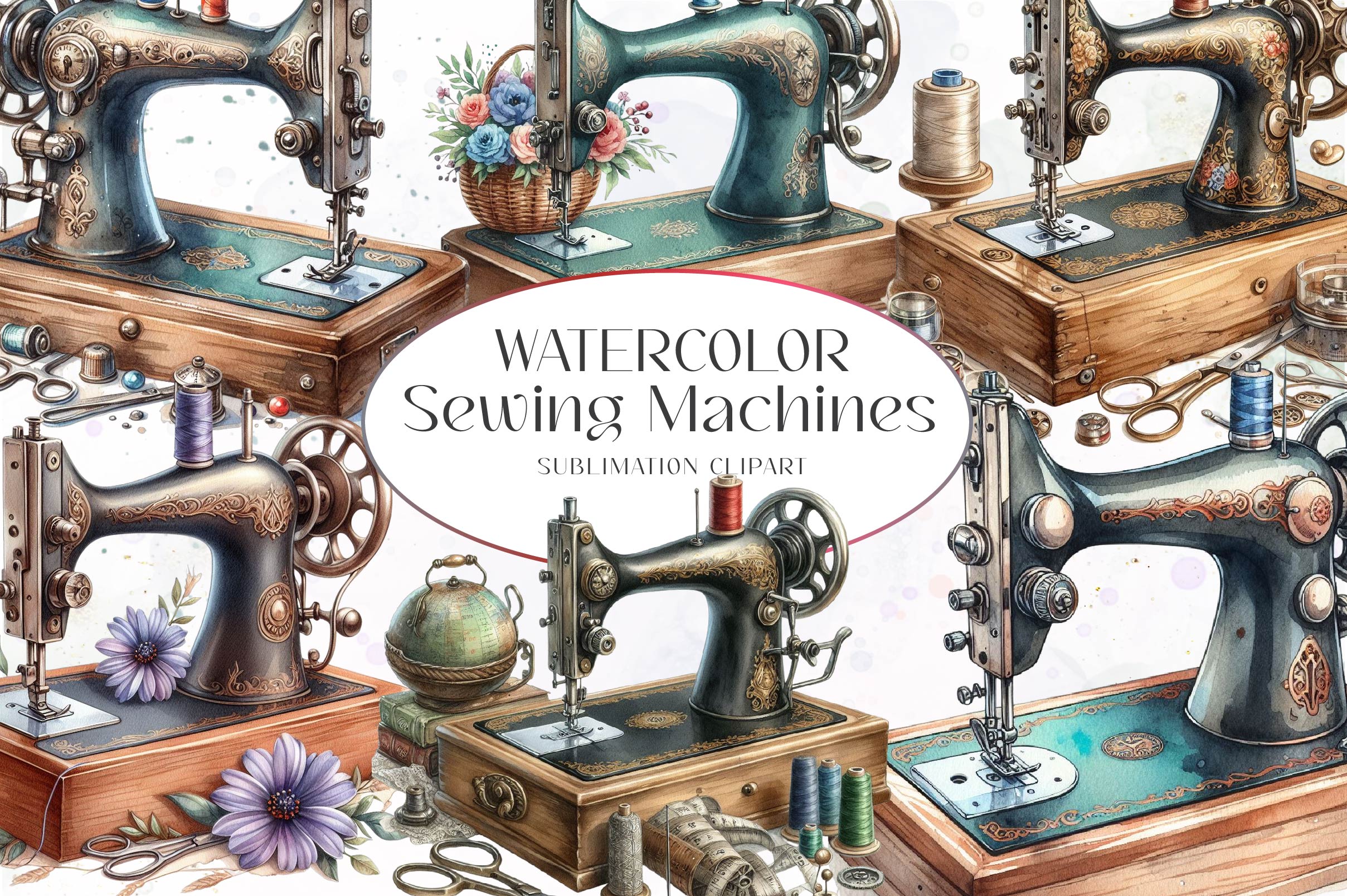 Vintage Sewing Machines Clipart Bundle - CraftNest - Digital Crafting and Art